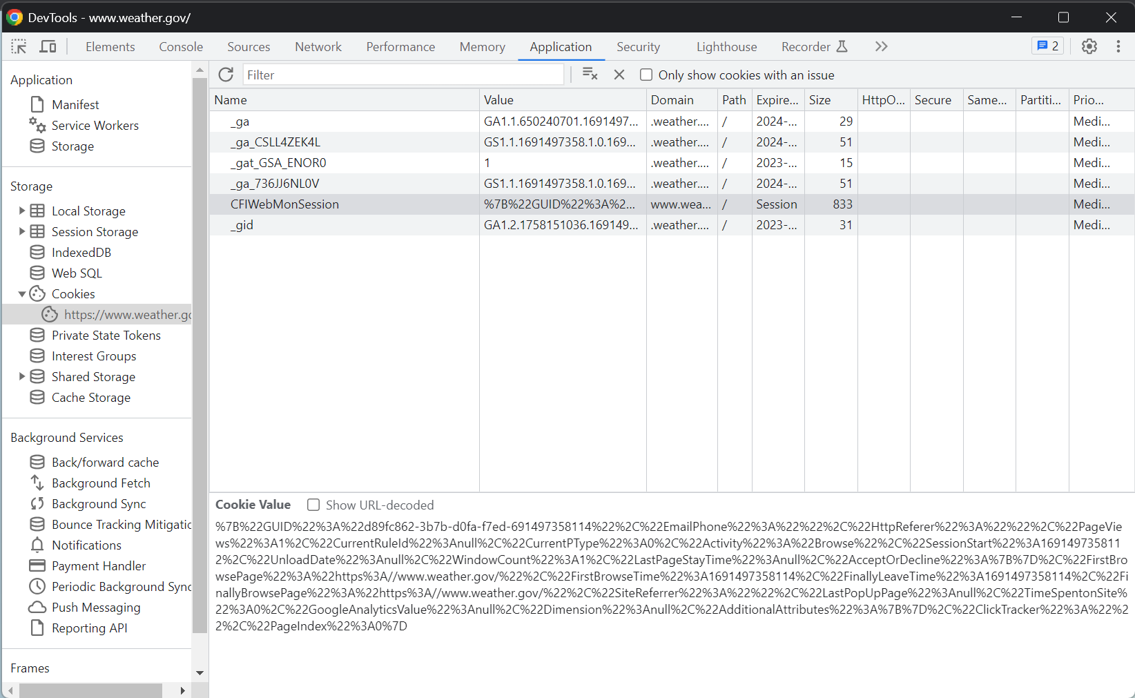 Using Dev Tools to Show Cookies